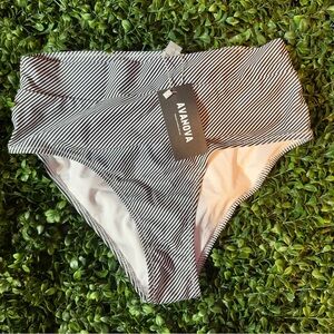 High-Waisted Black and White Stripe Bikini